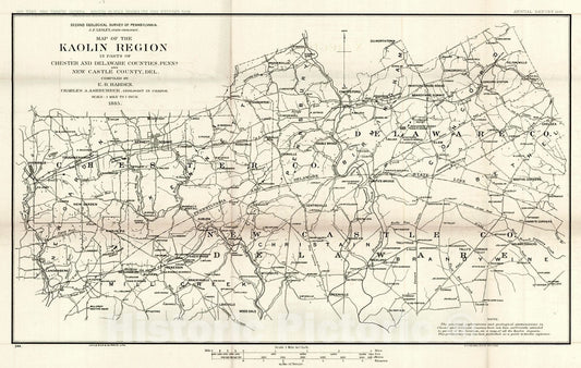Historic Map : 1885 Map of the Kaolin Region in parts of Chester and Delaware Counties, Penna. and New Castle County, Del. : Vintage Wall Art