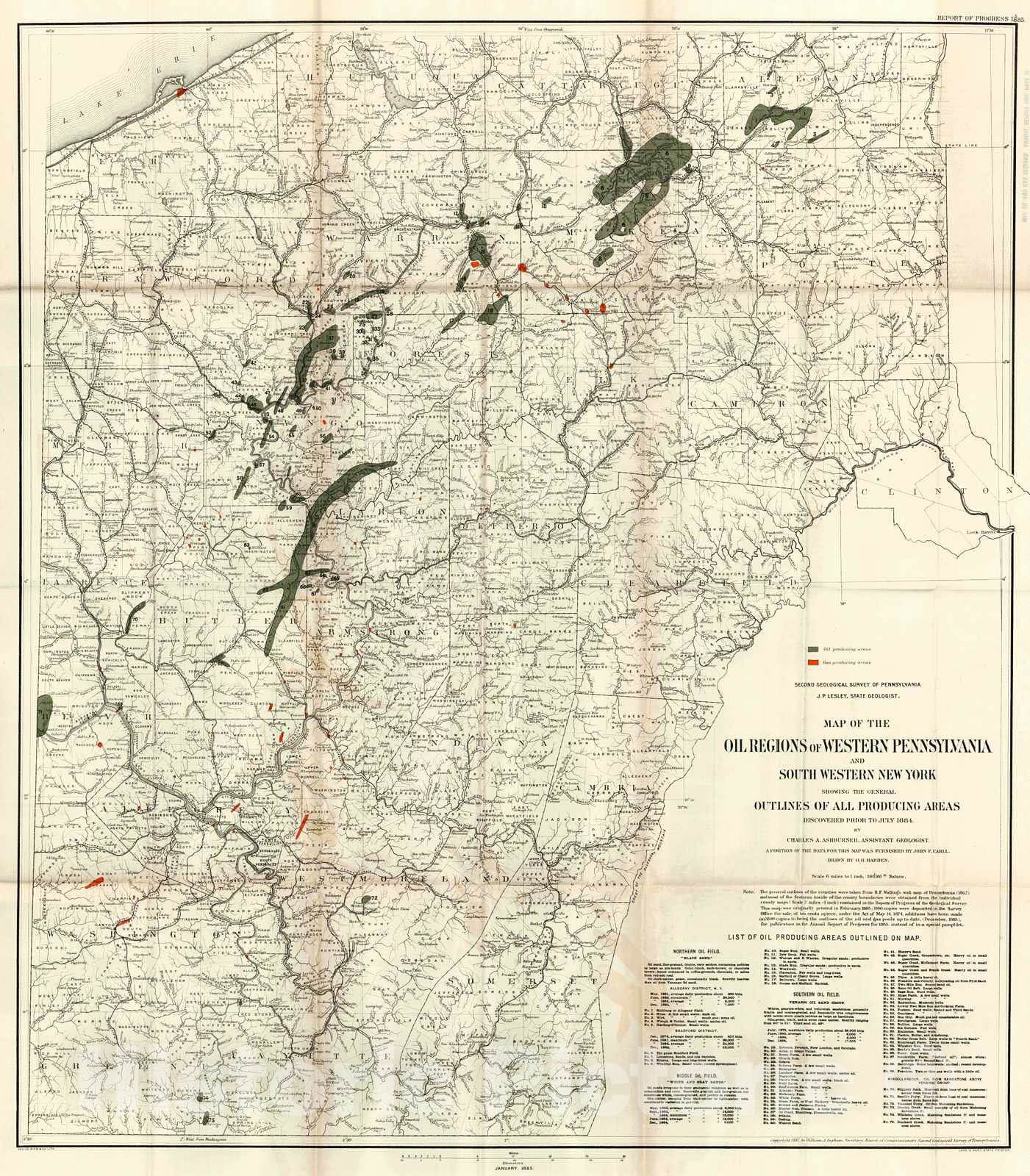 Historic Map : 1885 Map of the Oil Regions of Western Pennsylvania and Southwestern New York : Vintage Wall Art
