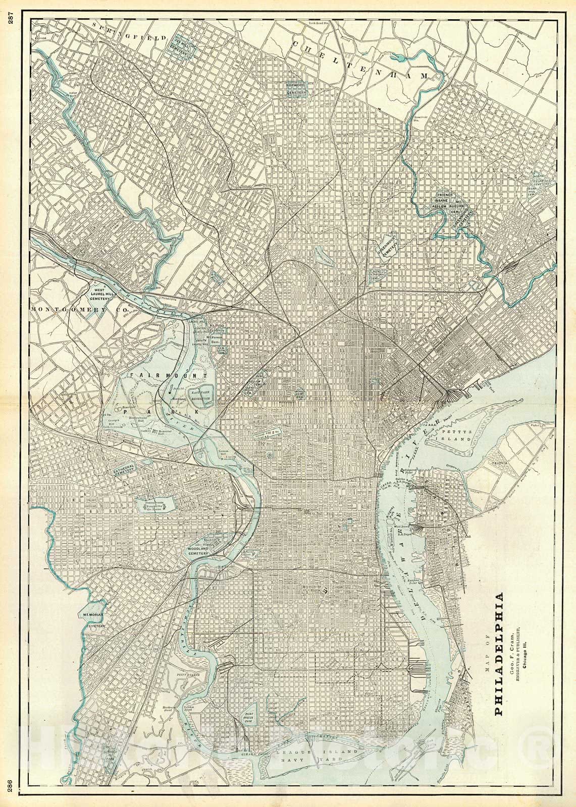Historic Map : 1887 Map of Philadelphia : Vintage Wall Art