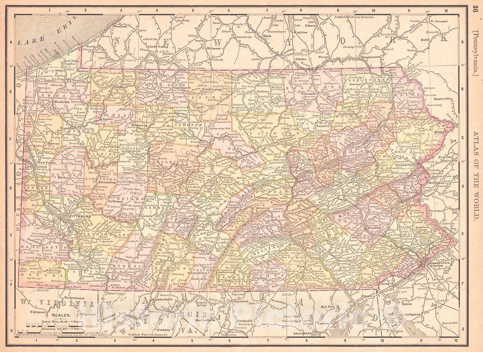 Historic Map : 1893 Pennsylvania : Vintage Wall Art