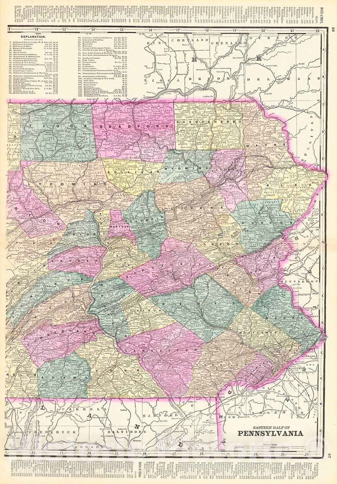 Historic Map : 1895 Eastern Half of Pennsylvania : Vintage Wall Art