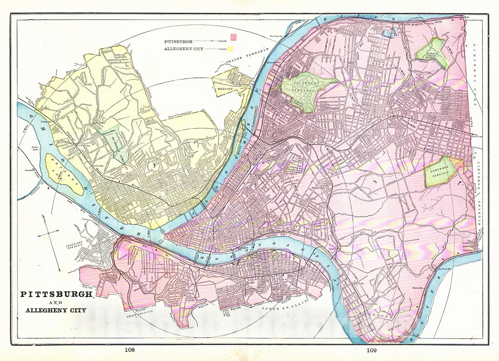 Historic Map : 1898 Pittsburgh and Allegheny City : Vintage Wall Art