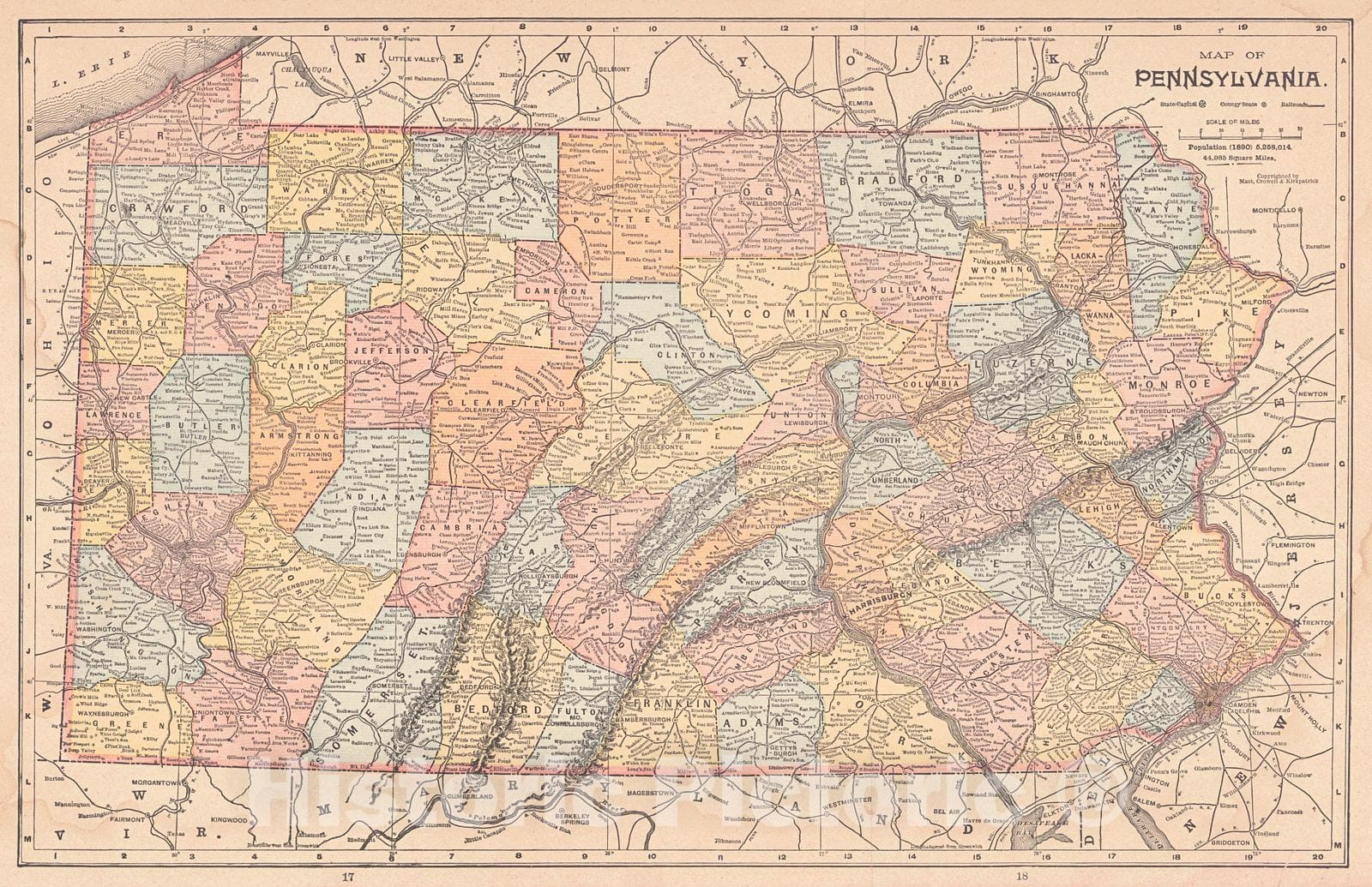 Historic Map : 1898 Map of Pennsylvania : Vintage Wall Art