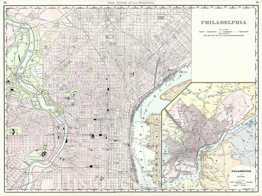 Historic Map : 1900 Philadelphia with Philadelphia and vicinity inset : Vintage Wall Art