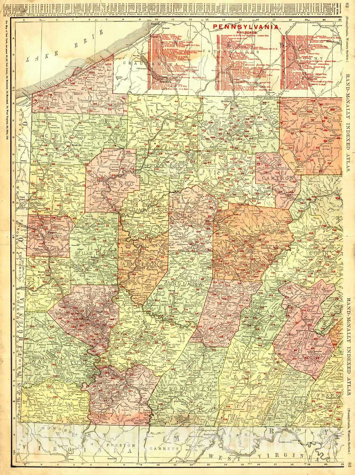 Historic Map : 1906 Pennsylvania (Western Section) : Vintage Wall Art