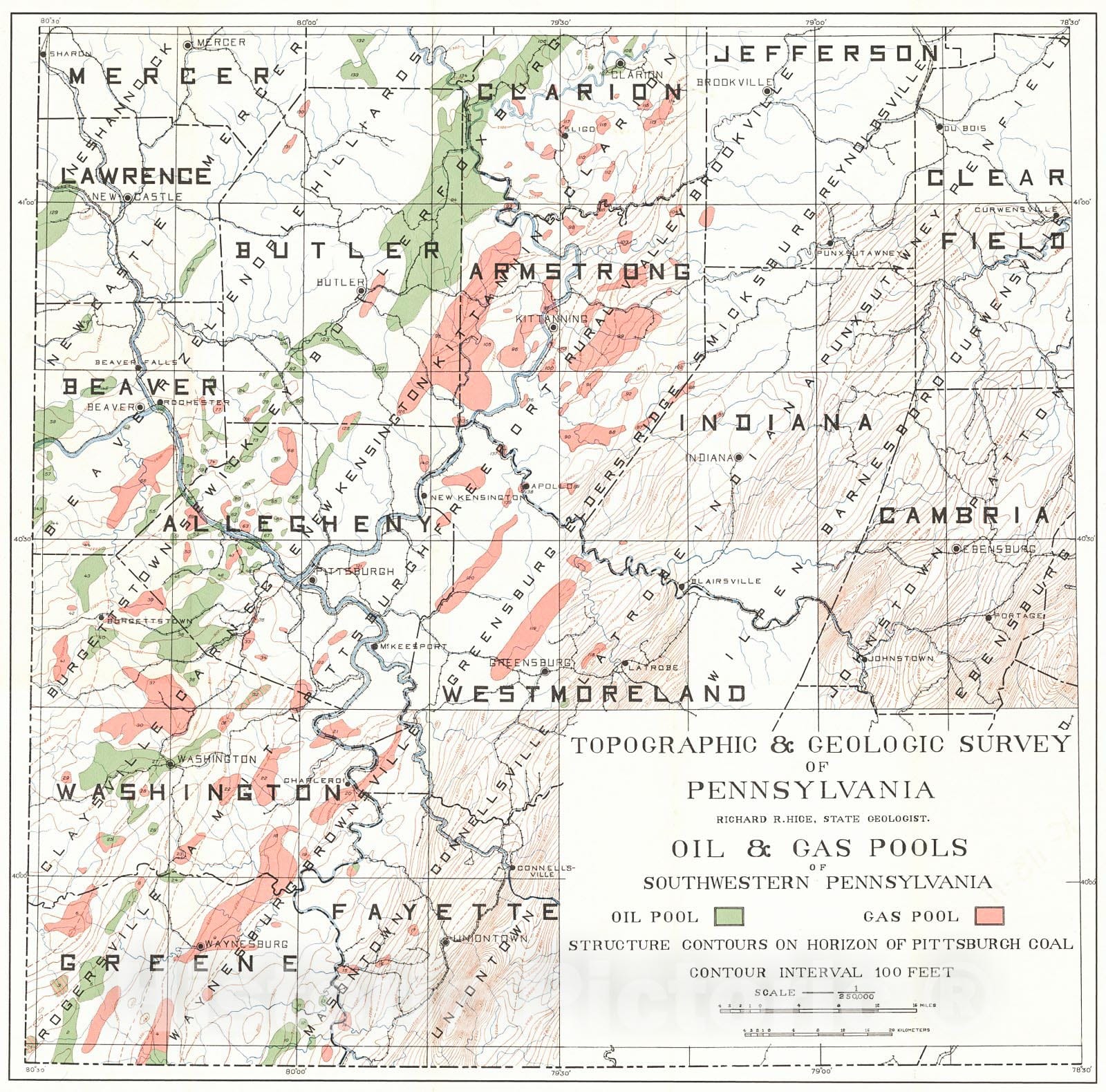 Historic Map : 1915 Oil and Gas Pools of Southwestern Pennsylvania  : Vintage Wall Art