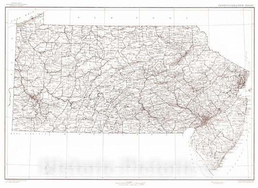 Historic Map : 1916 State of Pennsylvania and New Jersey  : Vintage Wall Art