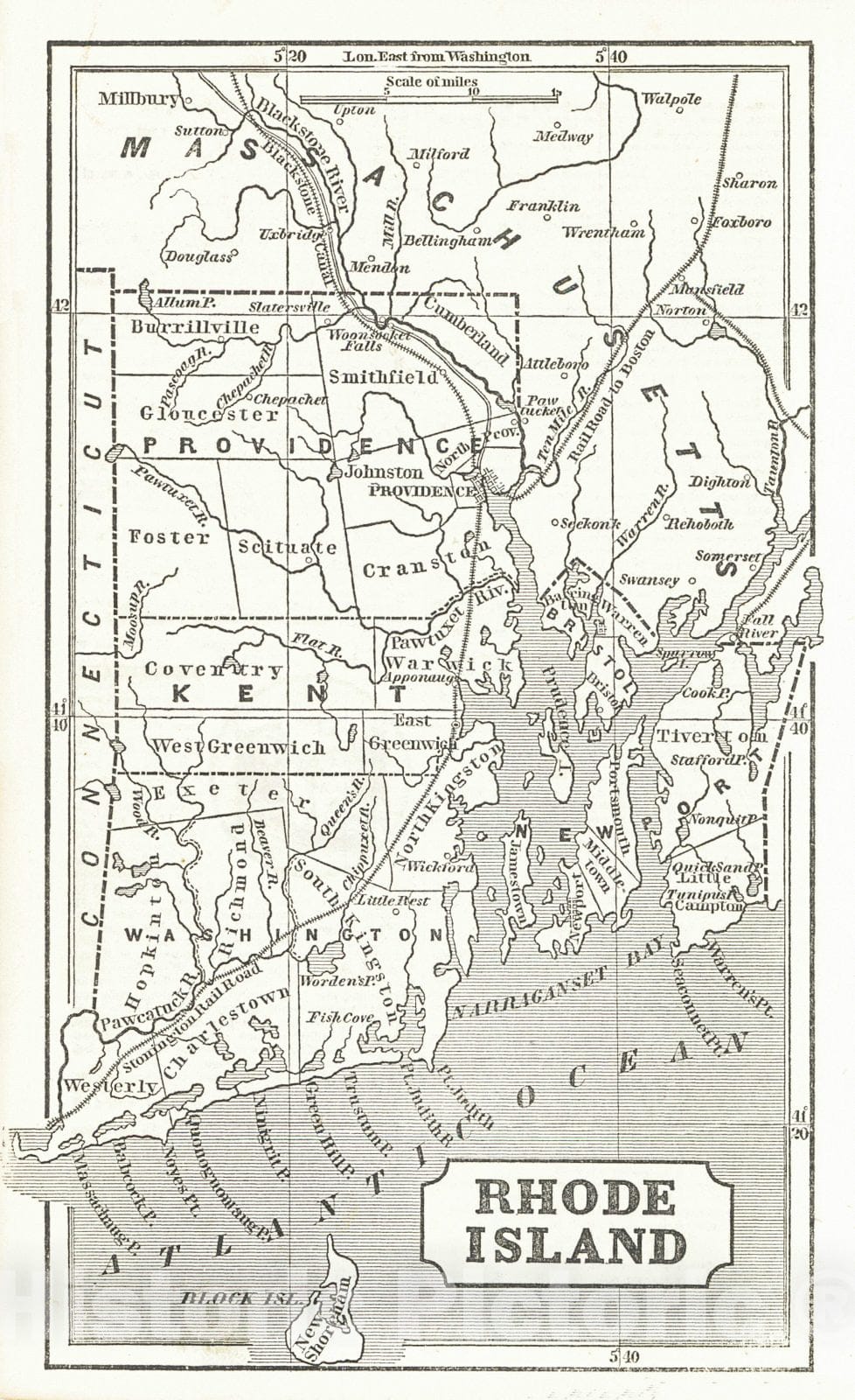 Historic Map : 1853 Rhode Island : Vintage Wall Art