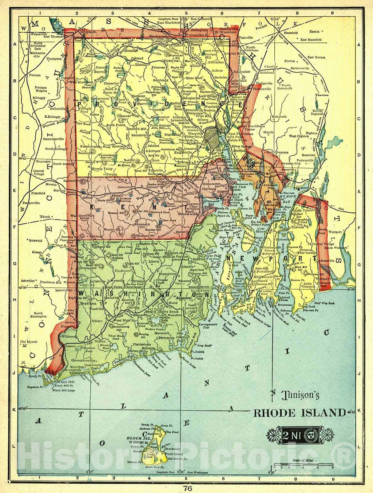 Historic Map : 1902 Rhode Island : Vintage Wall Art