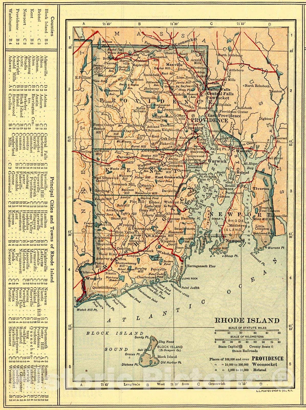 Historic Map : 1909 Rhode Island : Vintage Wall Art