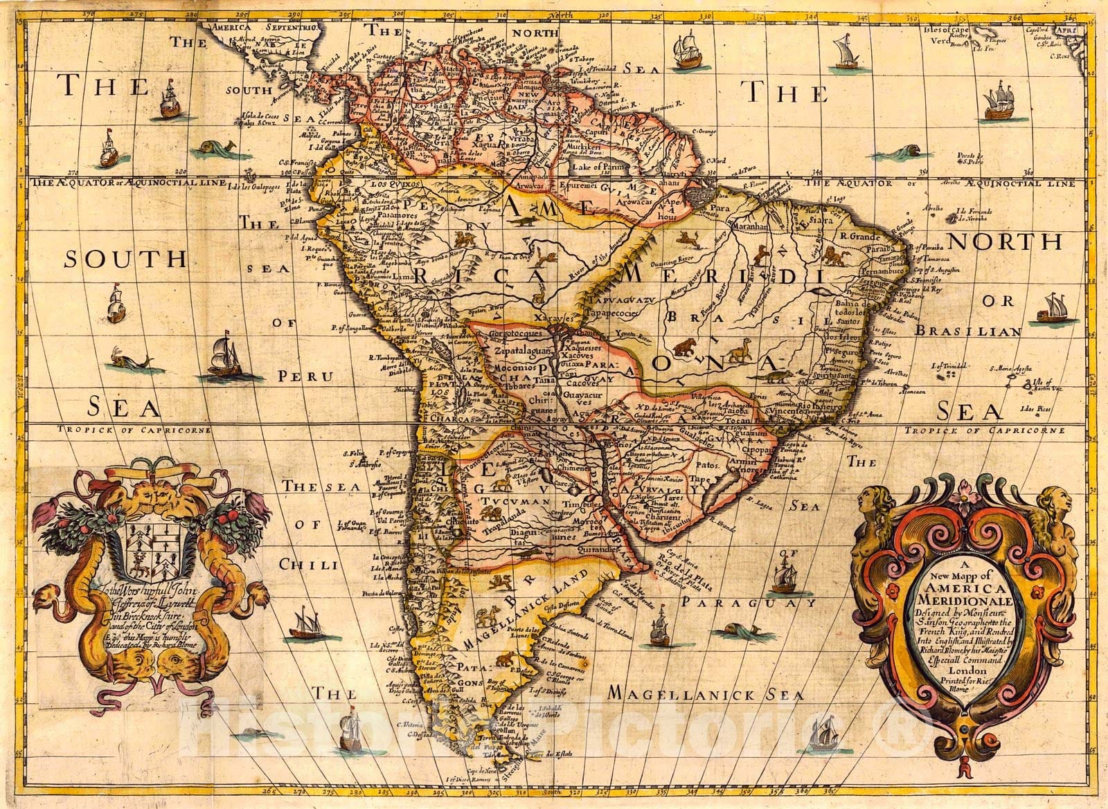 Historic Map : 1680 A New Mapp (sic) of America Meriodionale : Vintage Wall Art