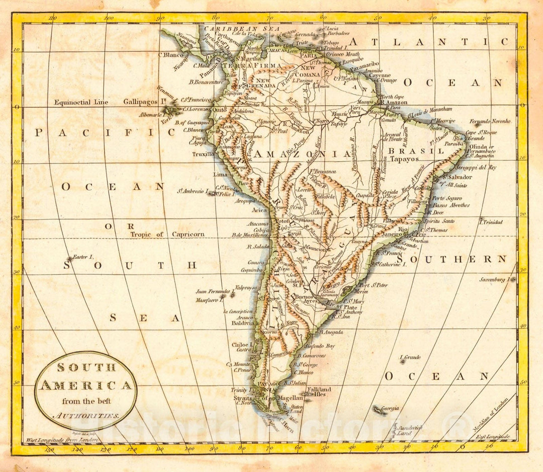 Historic Map : 1789 South America from the Best Authorities : Vintage Wall Art
