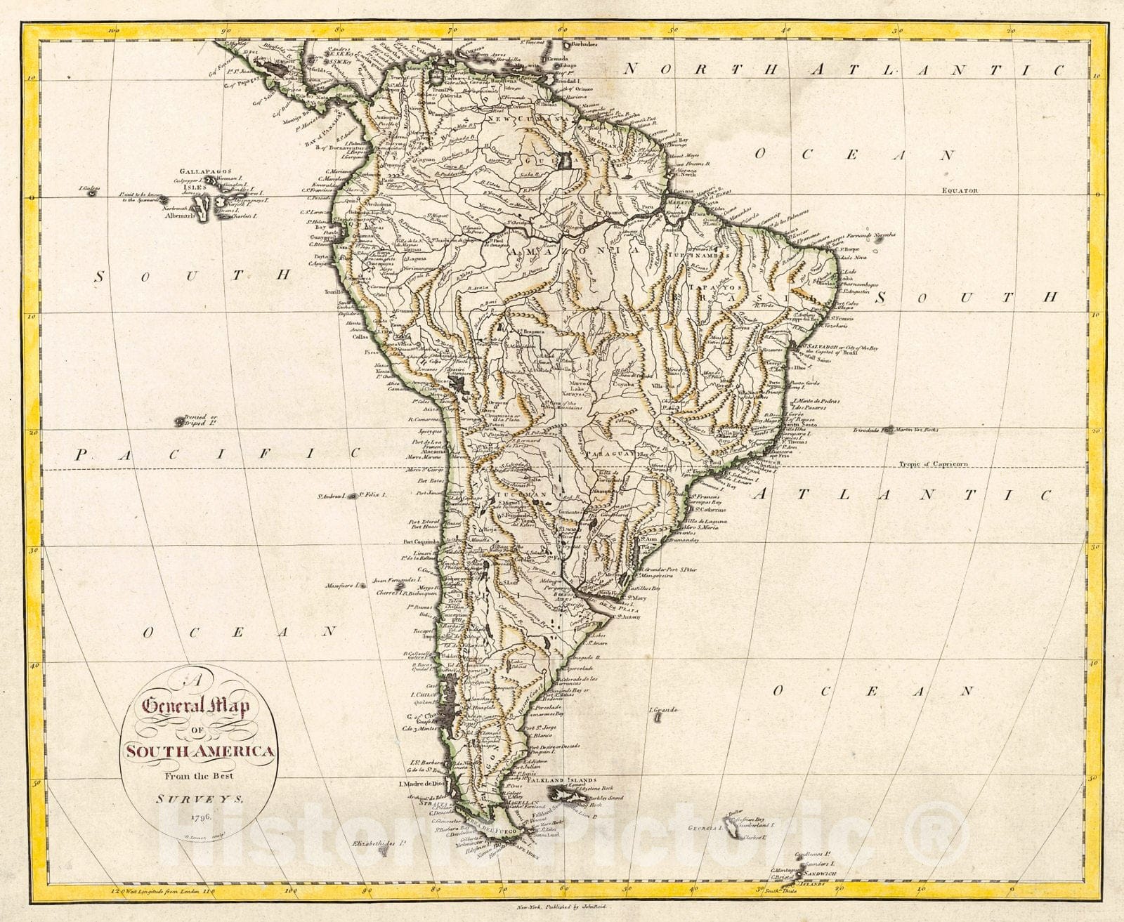 Historic Map : 1796 A General Map of South Americ From the Best Surveys : Vintage Wall Art