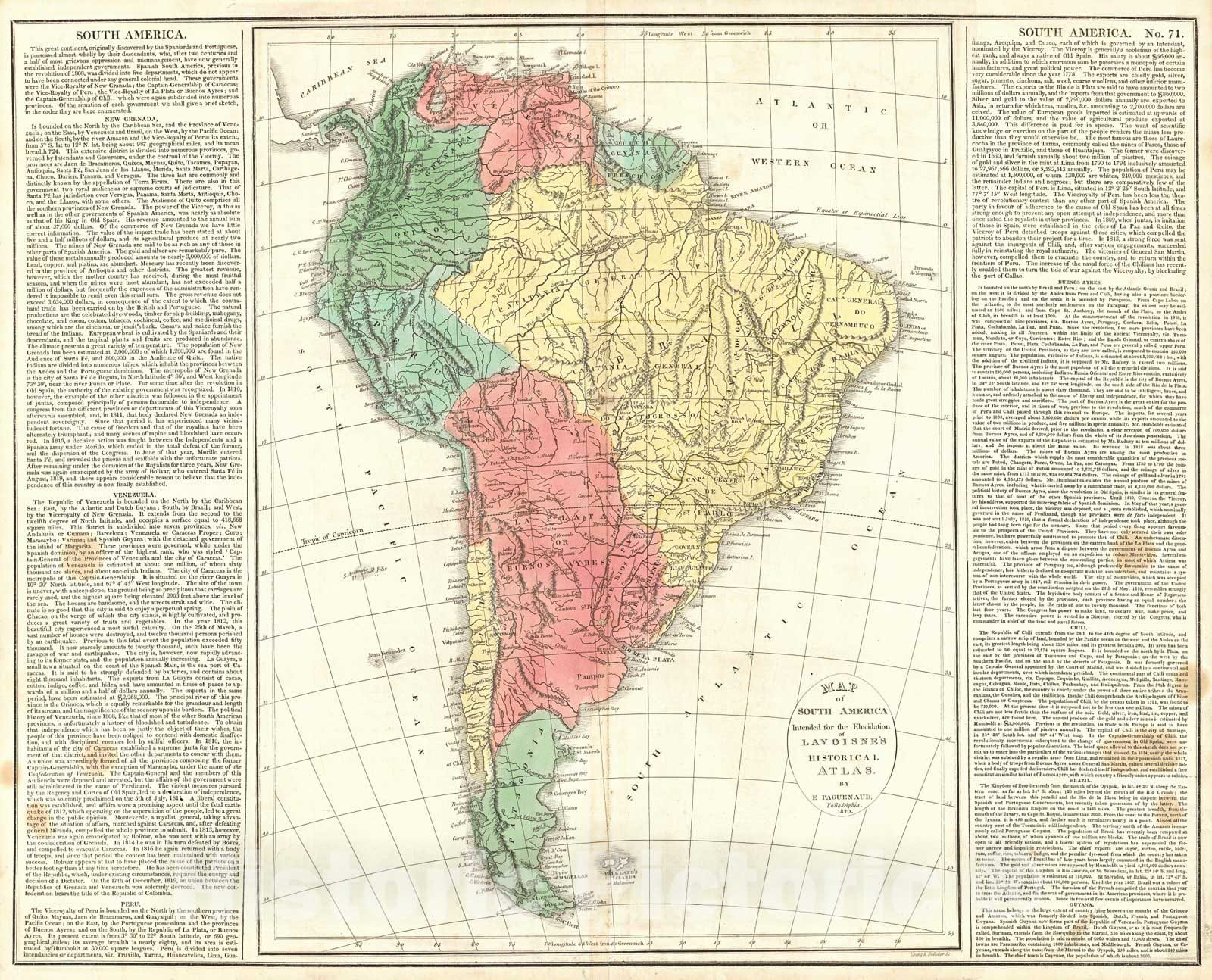 Historic Map : 1820 Map of South America : Vintage Wall Art