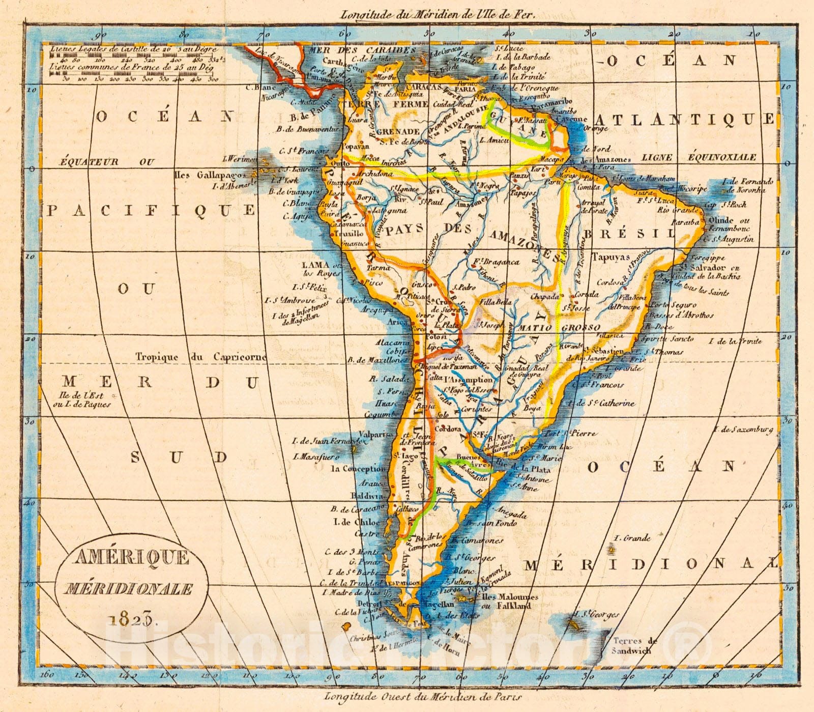 Historic Map : 1823 Am&eacute;rique M&eacute;ridionale : Vintage Wall Art