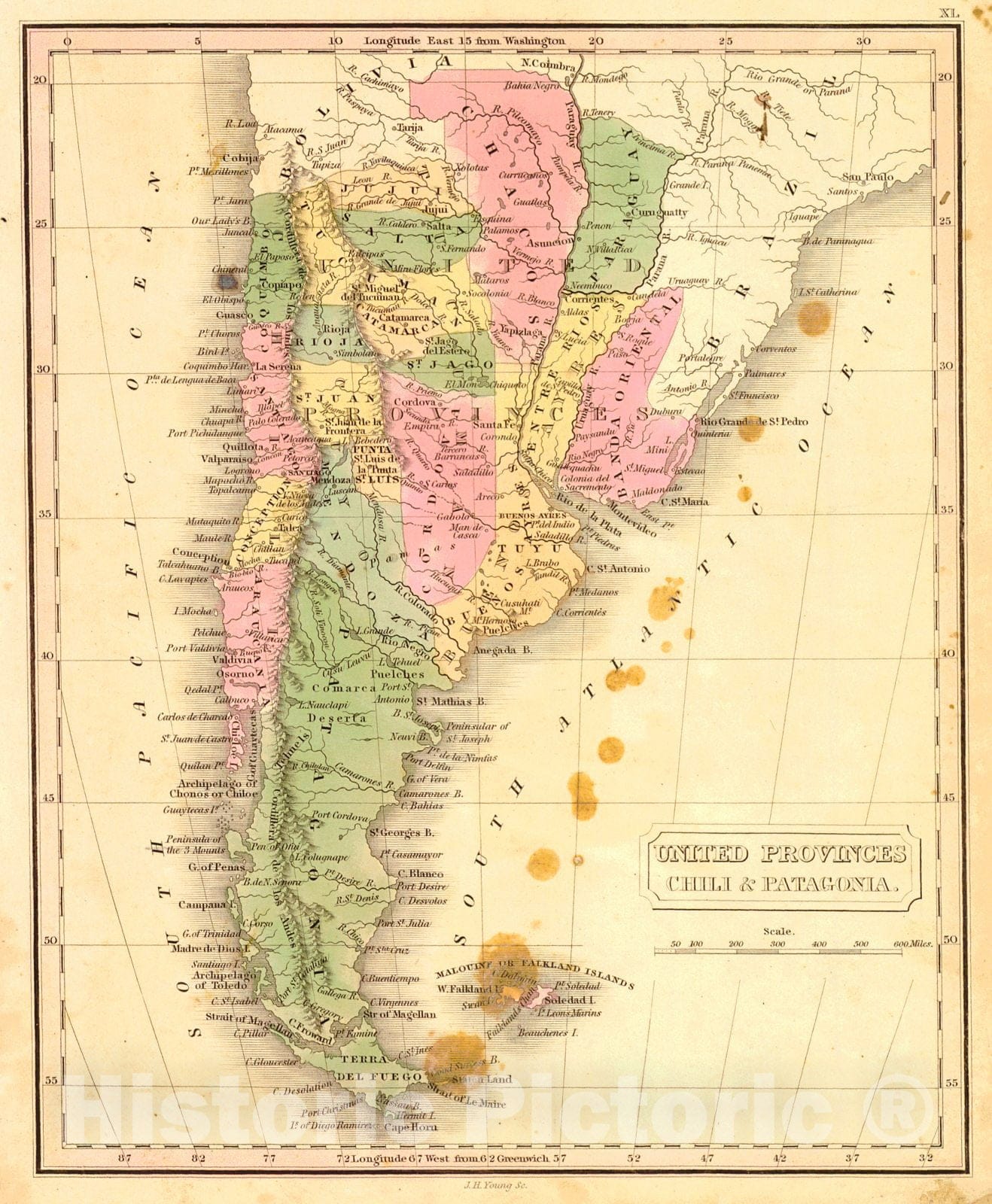 Historic Map : 1828 United Provinces Chili & Patagonia : Vintage Wall Art