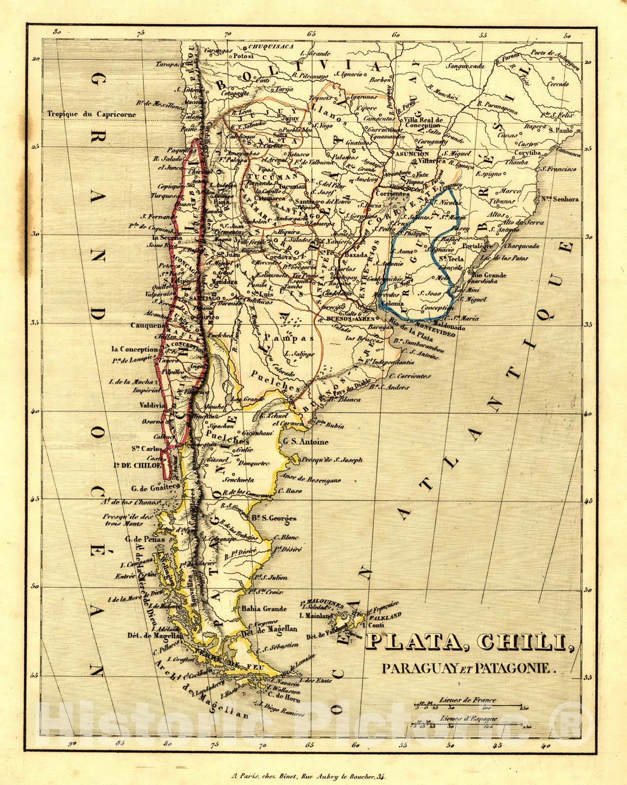 Historic Map : 1836 Plata, Chili, Paraguay, et Patagonie : Vintage Wall Art