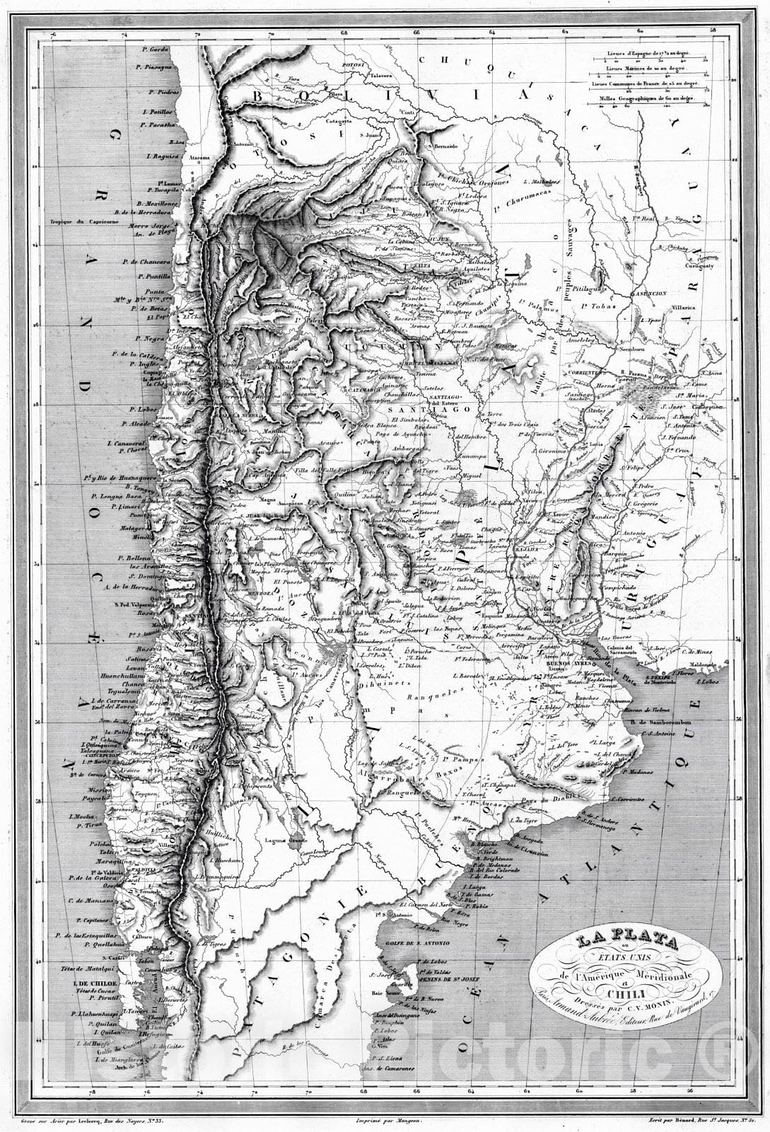 Historic Map : 1837 La Plata on Etats Unis de l'Amerique Meridionale et Chili : Vintage Wall Art