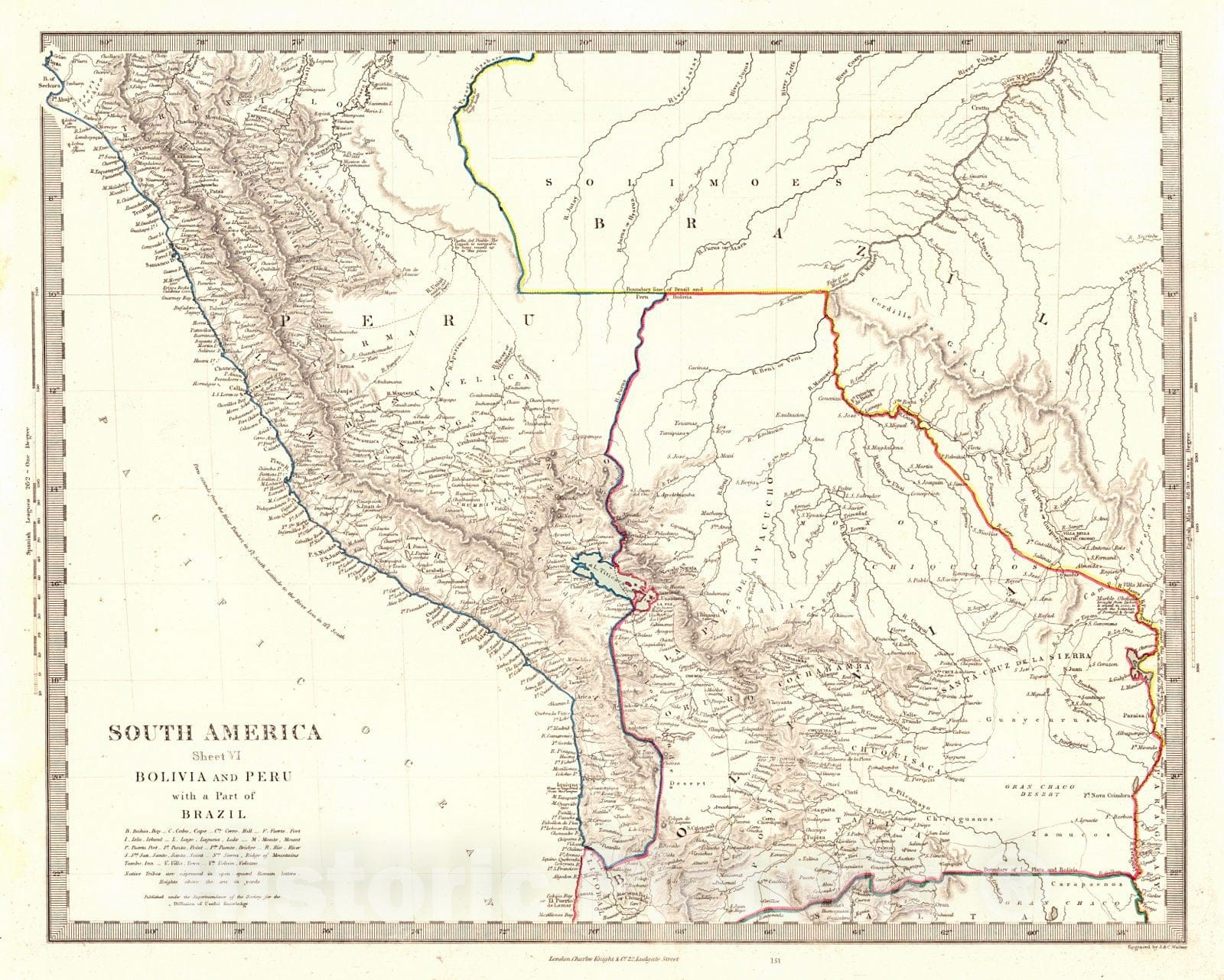 Historic Map : 1846 South America Sheet VI, Bolivia and Peru with Part of Brazil : Vintage Wall Art