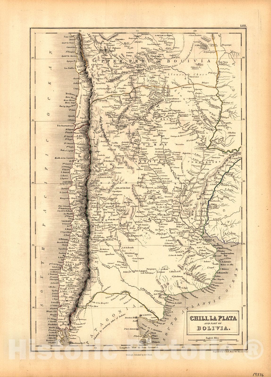 Historic Map : 1847 Chili, La Plata, and Parts of Bolivia  : Vintage Wall Art