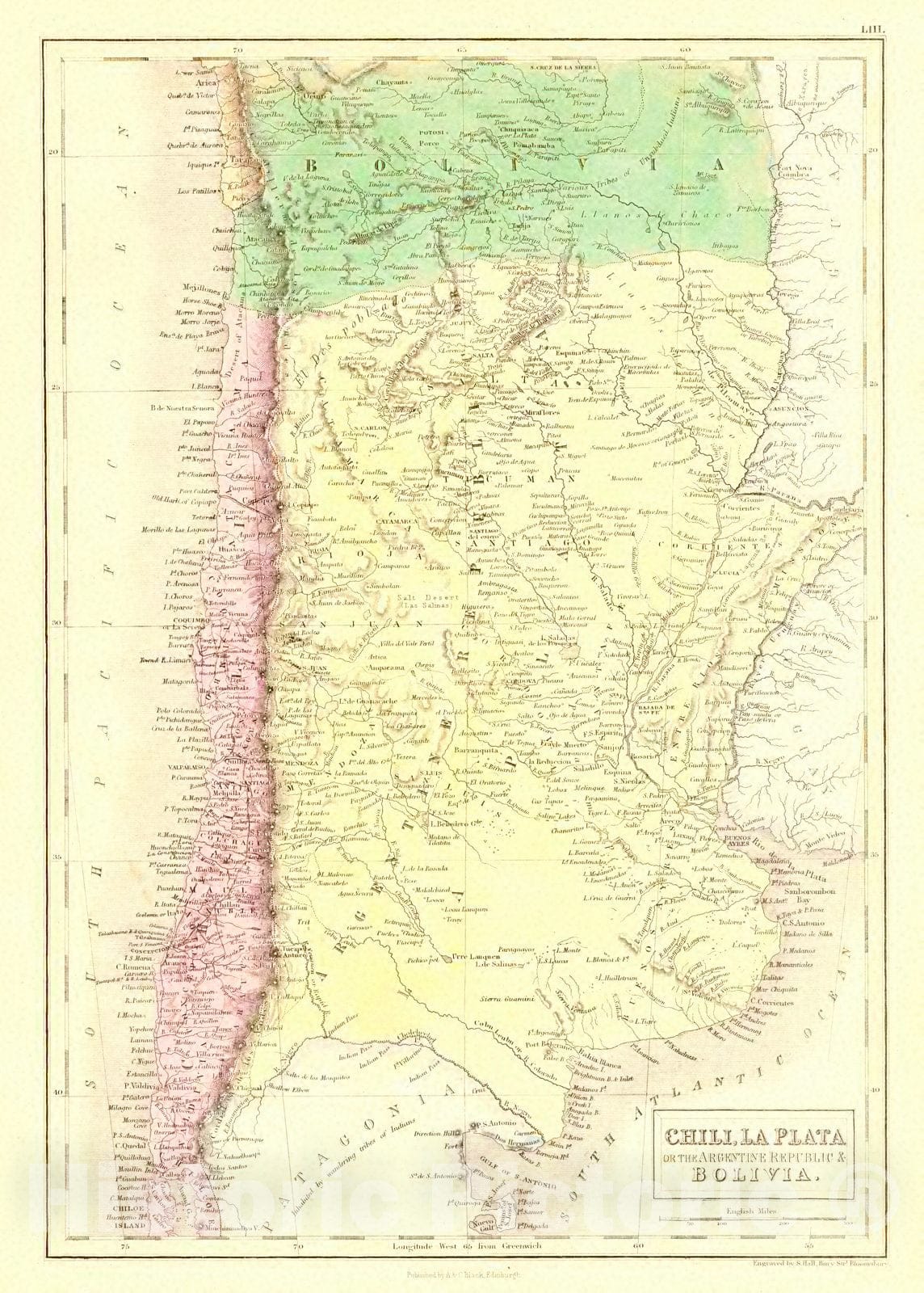 Historic Map : 1854 Chili, La Plata, or the Argentine Republic  : Vintage Wall Art