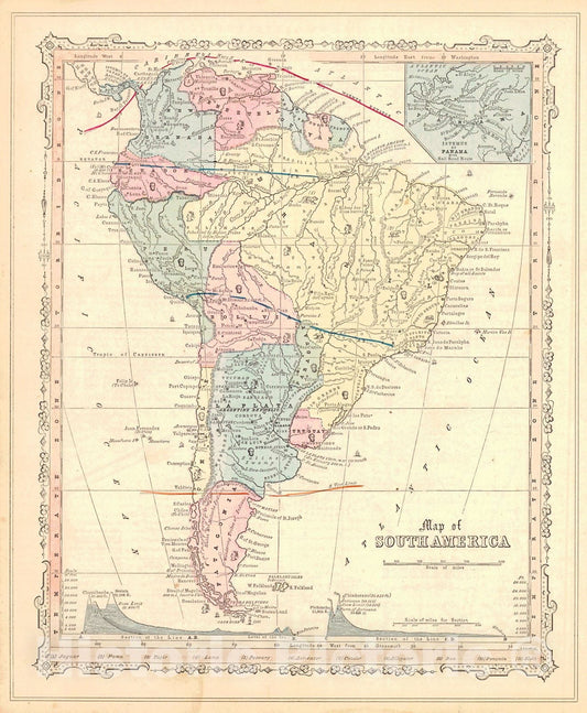 Historic Map : 1855 Map of South America : Vintage Wall Art