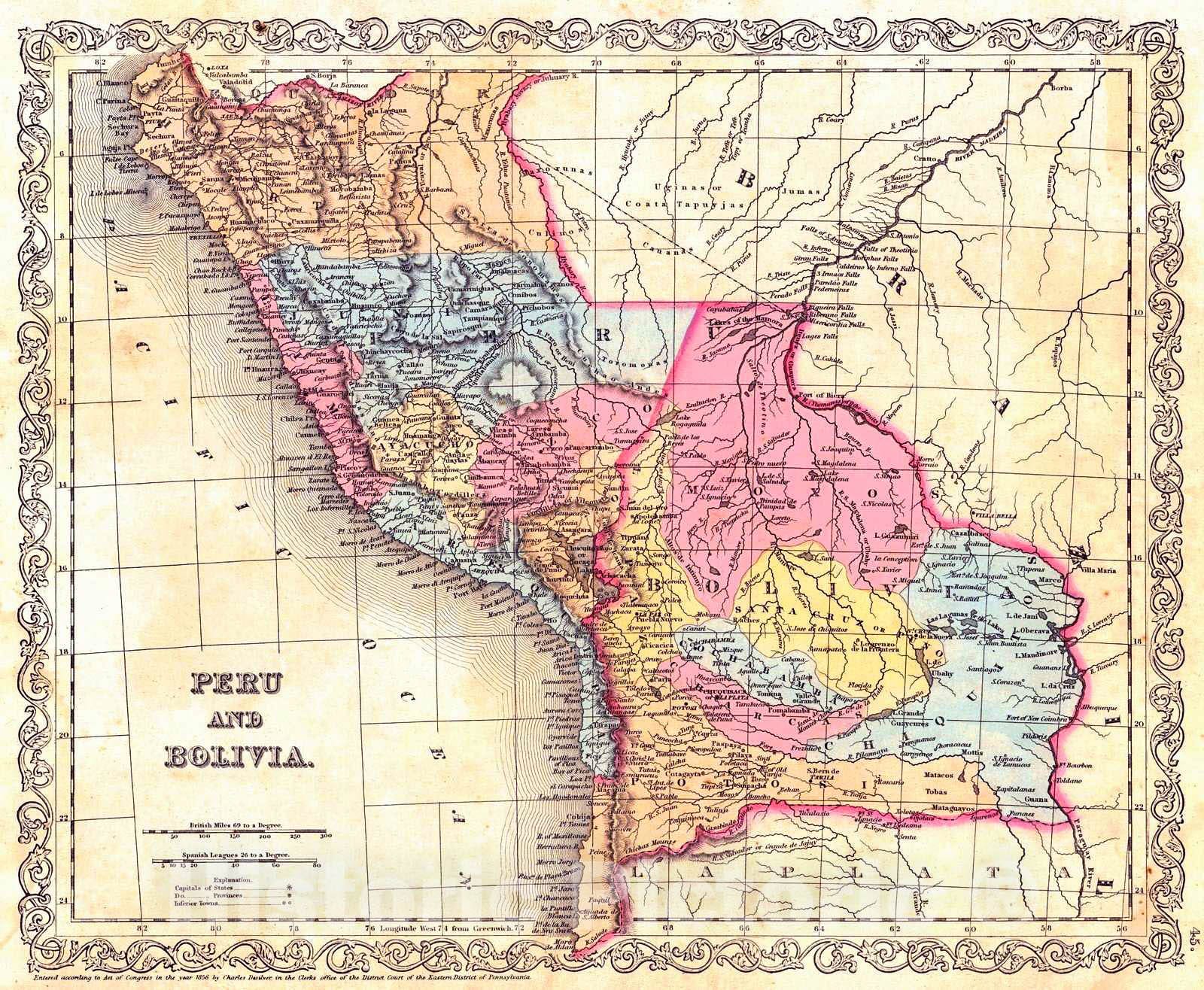 Historic Map : 1857 Peru and Bolivia : Vintage Wall Art