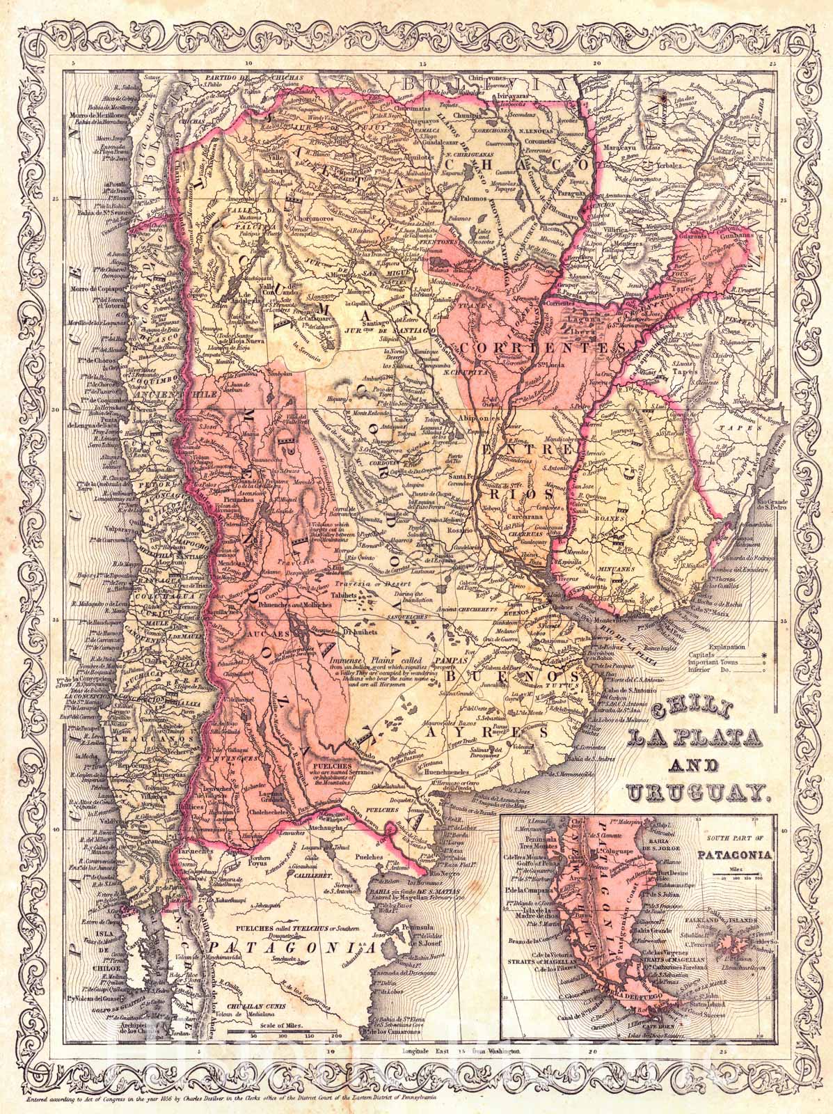 Historic Map : 1857 Chilli, La Plata and Uruguay : Vintage Wall Art