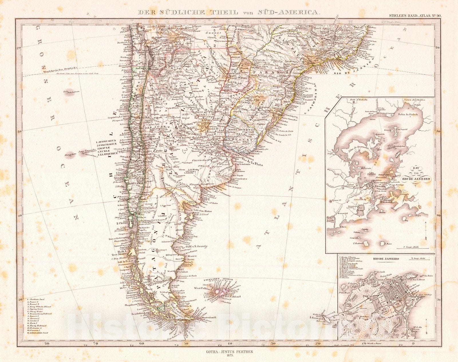 Historic Map : 1873 Der Sudliche Theil von Sud-America : Vintage Wall Art