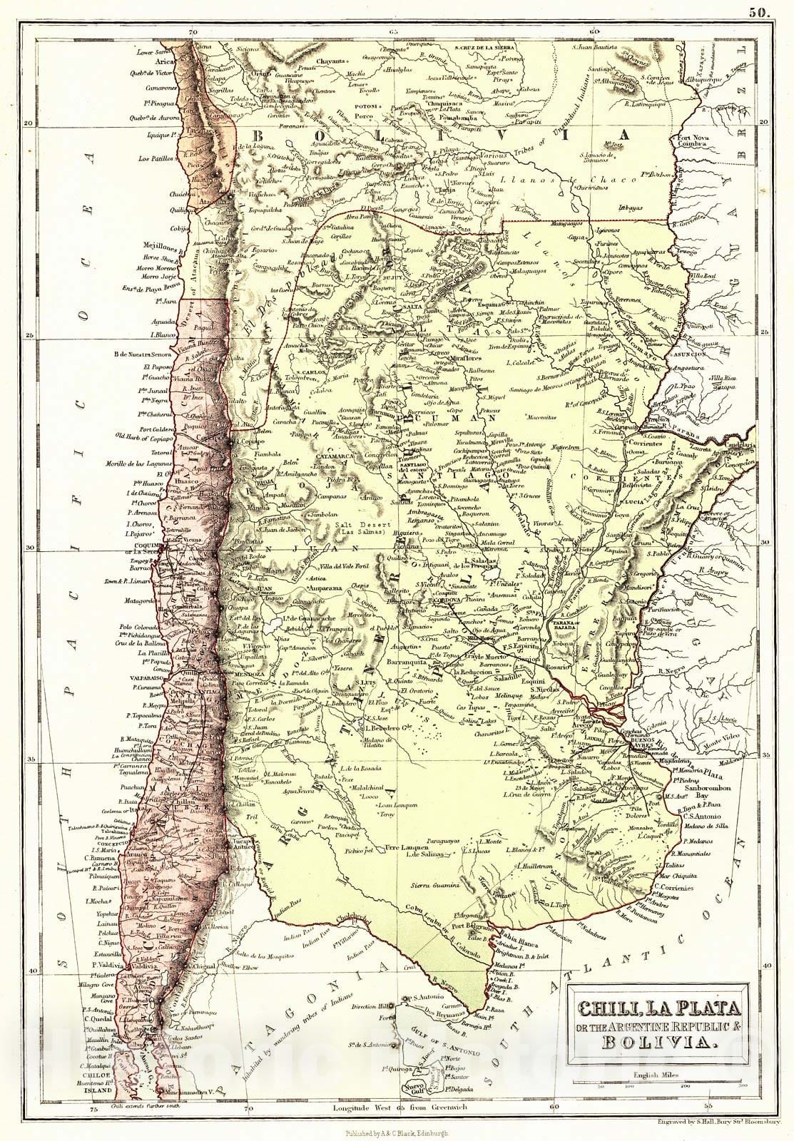 Historic Map : 1879 Chili, La Plata or the Argentine Republic & Bolivia : Vintage Wall Art