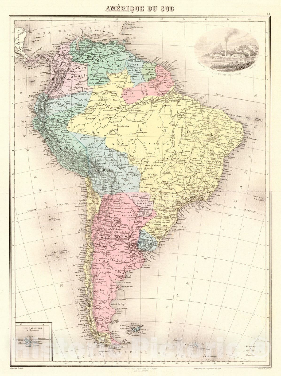 Historic Map : 1880 Am&eacute;rique du Sud : Vintage Wall Art