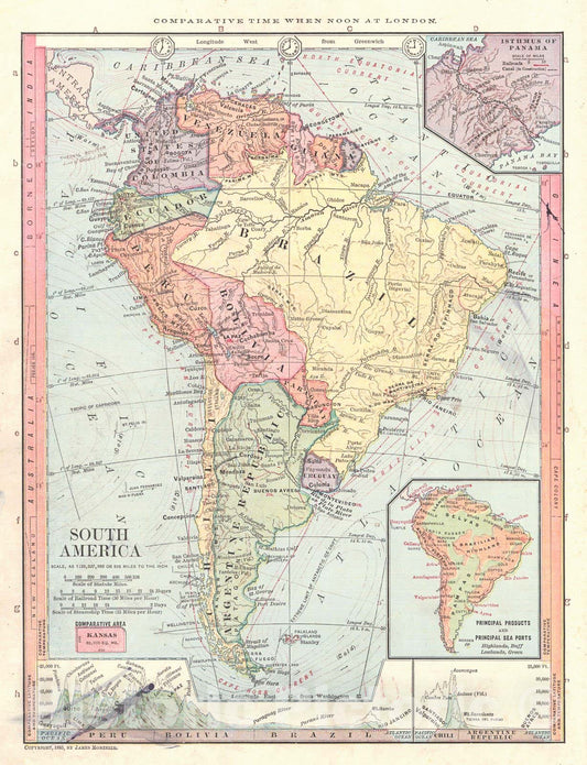 Historic Map : 1886 South America : Vintage Wall Art