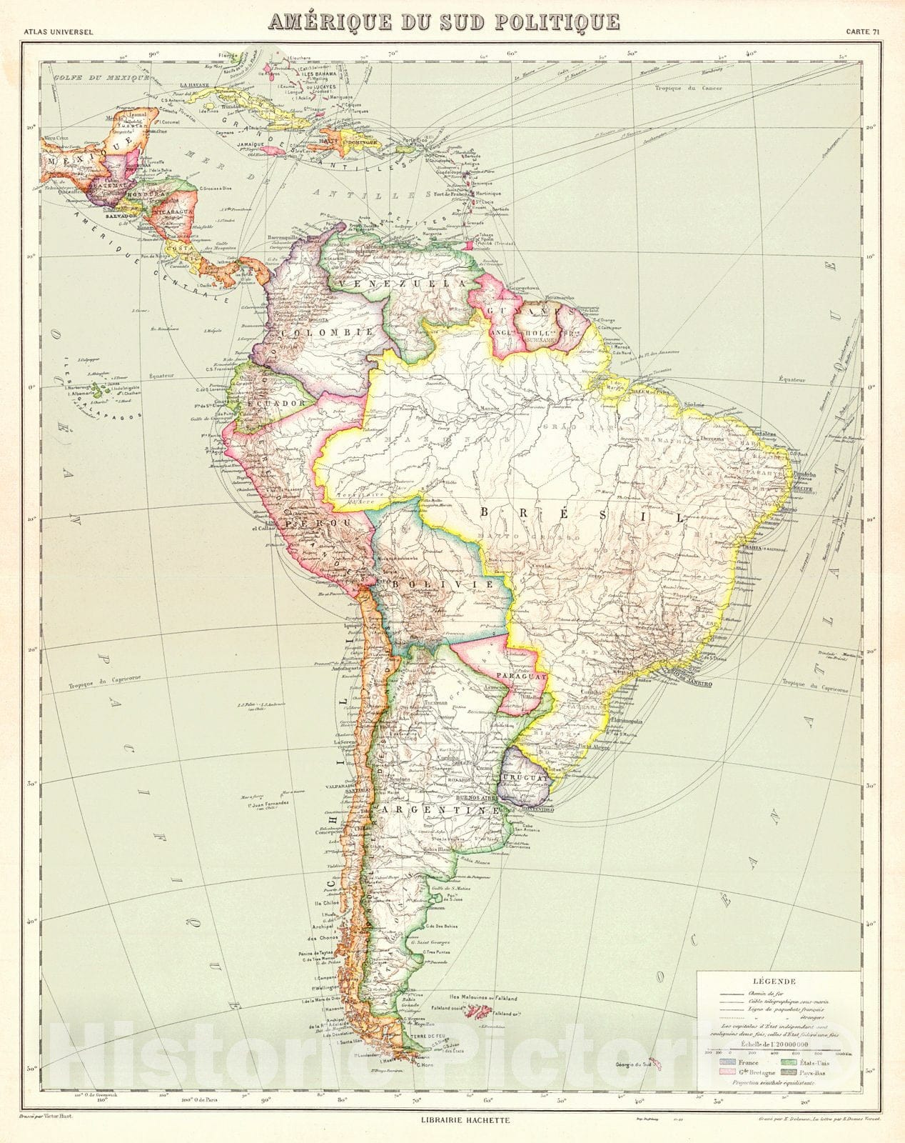 Historic Map : 1890 Am&eacute;rique du Sud Politique : Vintage Wall Art