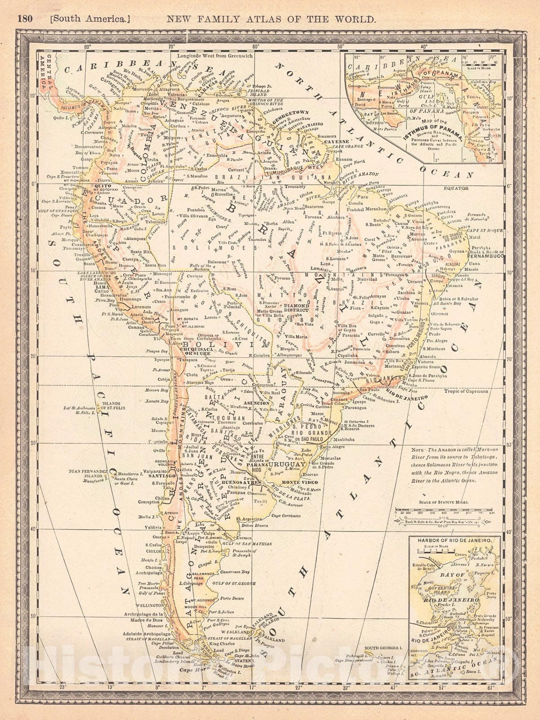 Historic Map : 1890 South America : Vintage Wall Art
