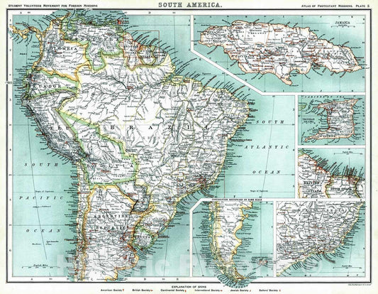 Historic Map : 1906 South America : Vintage Wall Art