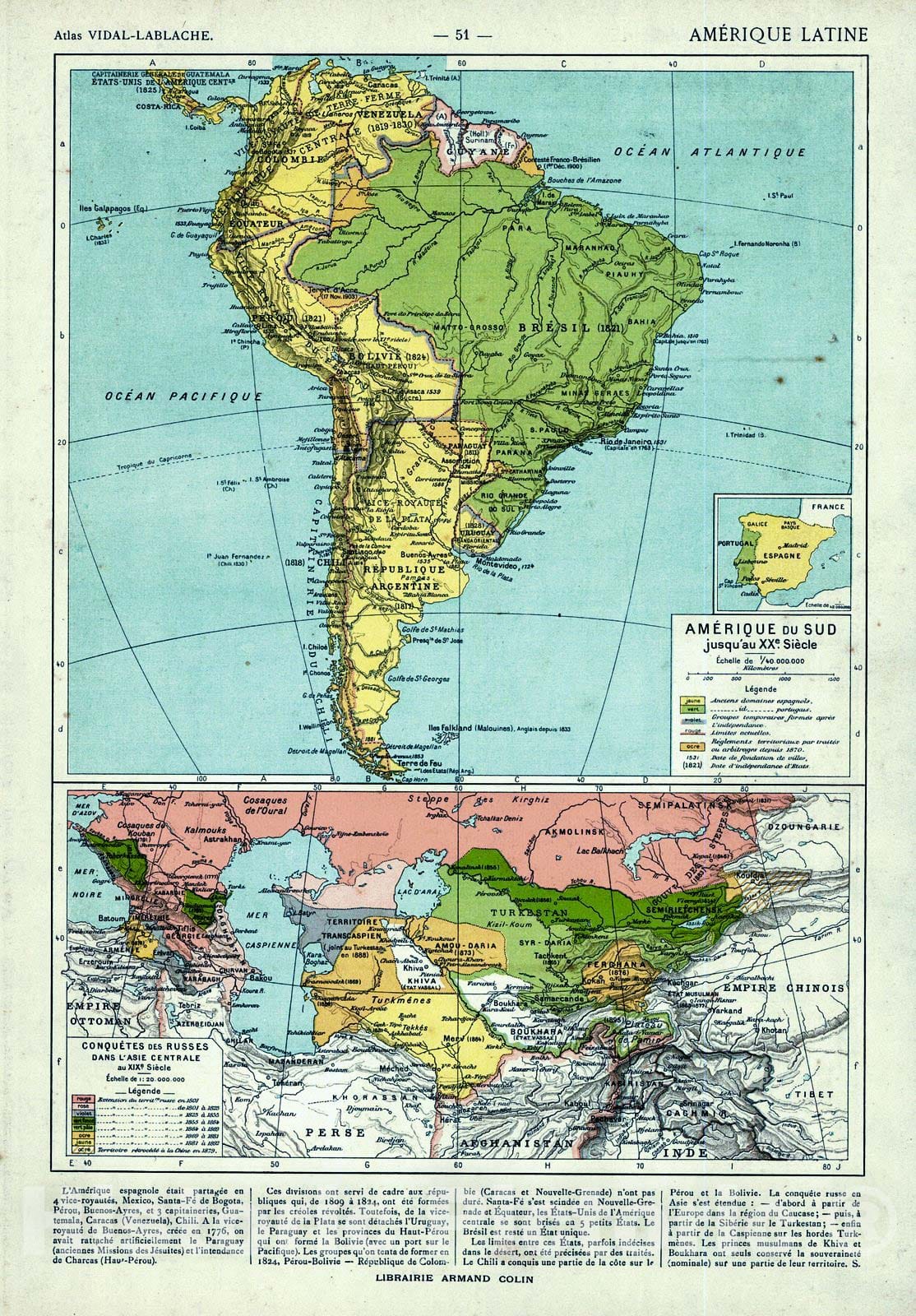 Historic Map : 1908 Amerique du Sud jusqu au XX siecle : Vintage Wall Art