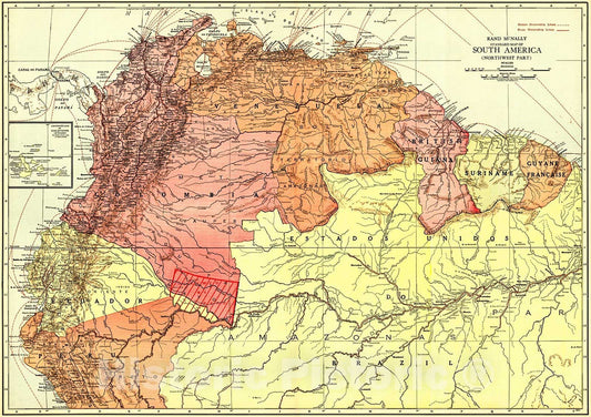 Historic Map : 1921 South America- Northwest Part : Vintage Wall Art