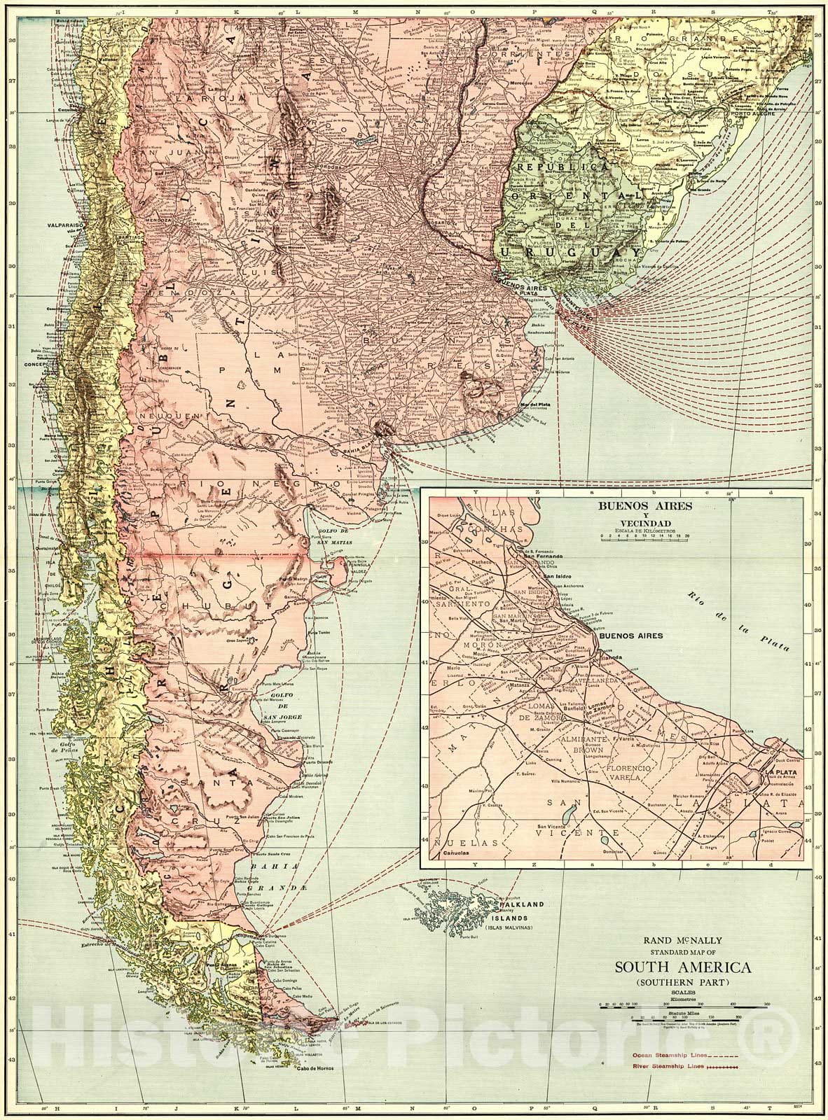 Historic Map : 1921 South America - Southern Part : Vintage Wall Art