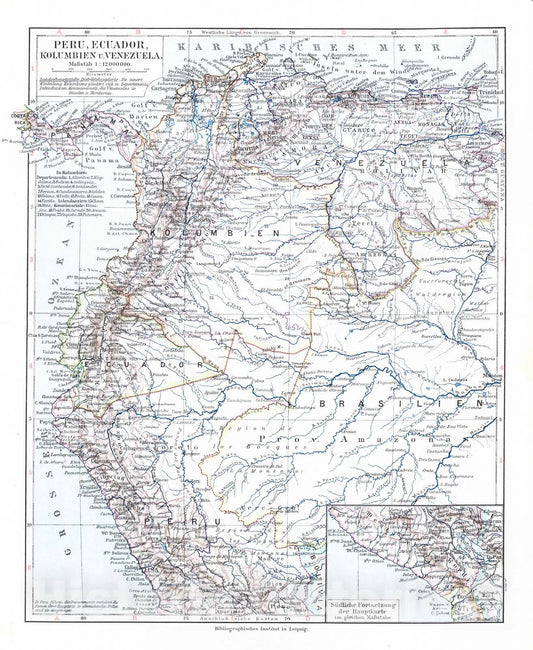 Historic Map : 1924 Peru, Ecuador, Kolumbien u. Venezuela : Vintage Wall Art