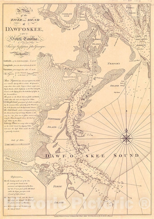Historic Map : 1776 A Plan of the River and Sound of D'awfoskee in South Carolina : Vintage Wall Art