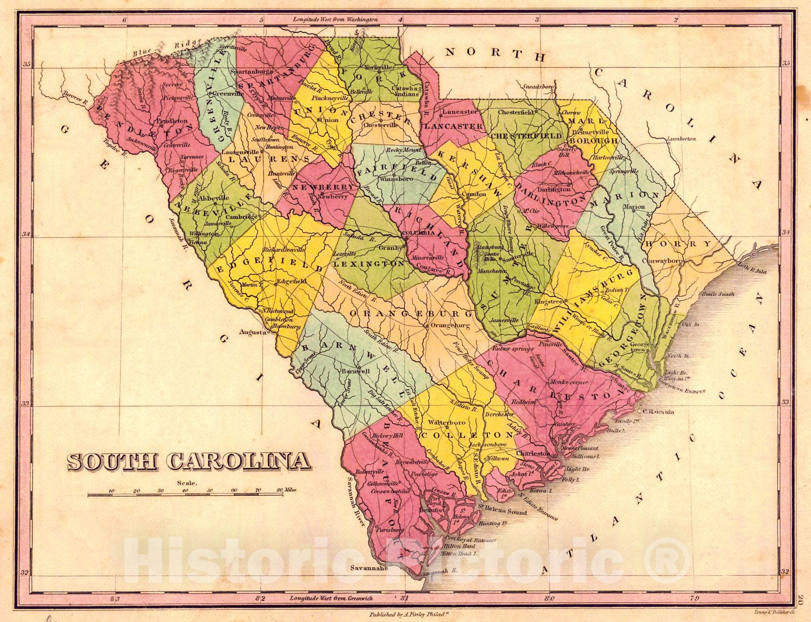 Historic Map : 1824 South Carolina : Vintage Wall Art