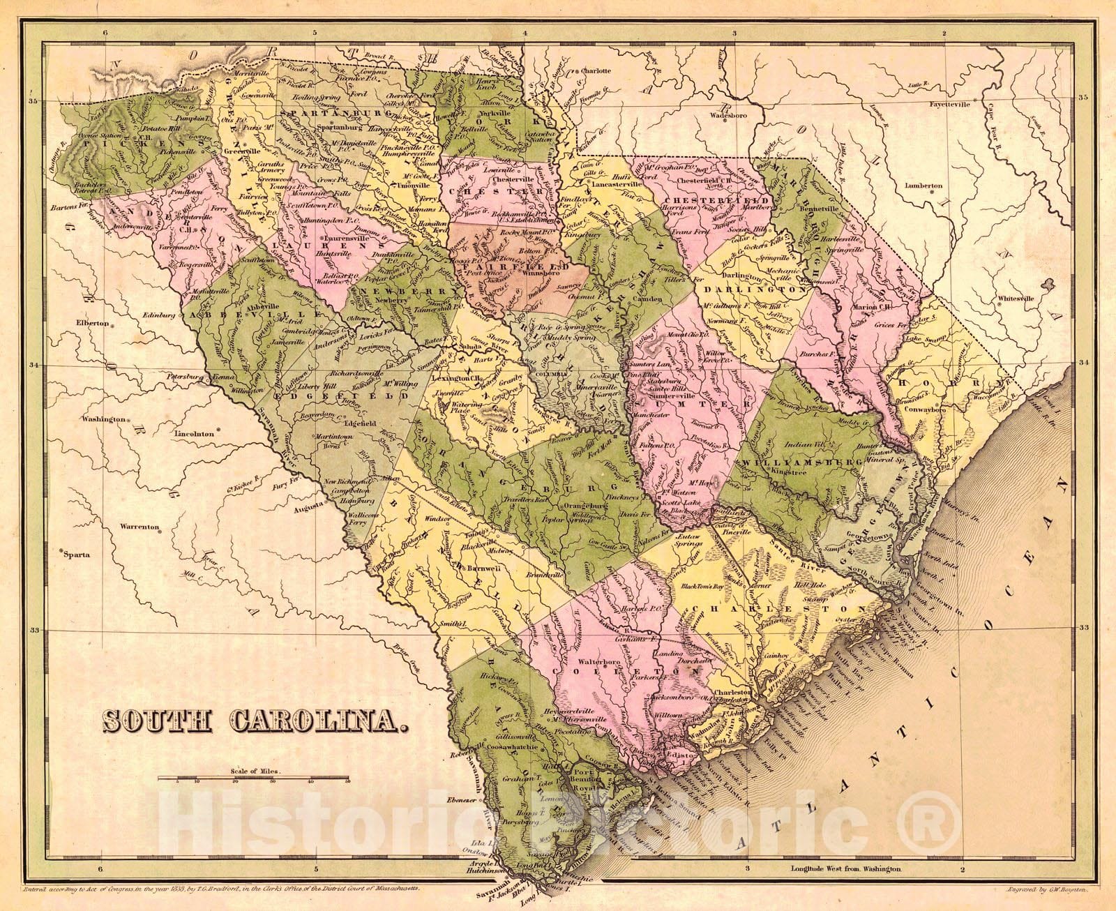 Historic Map : 1838 South Carolina : Vintage Wall Art