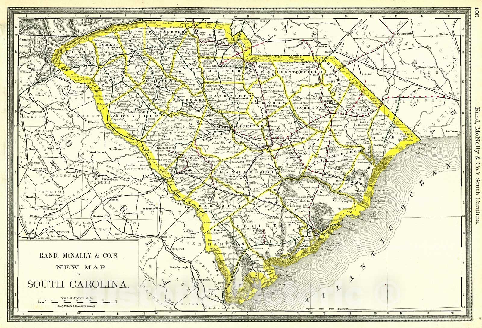 Historic Map : 1889 South Carolina : Vintage Wall Art