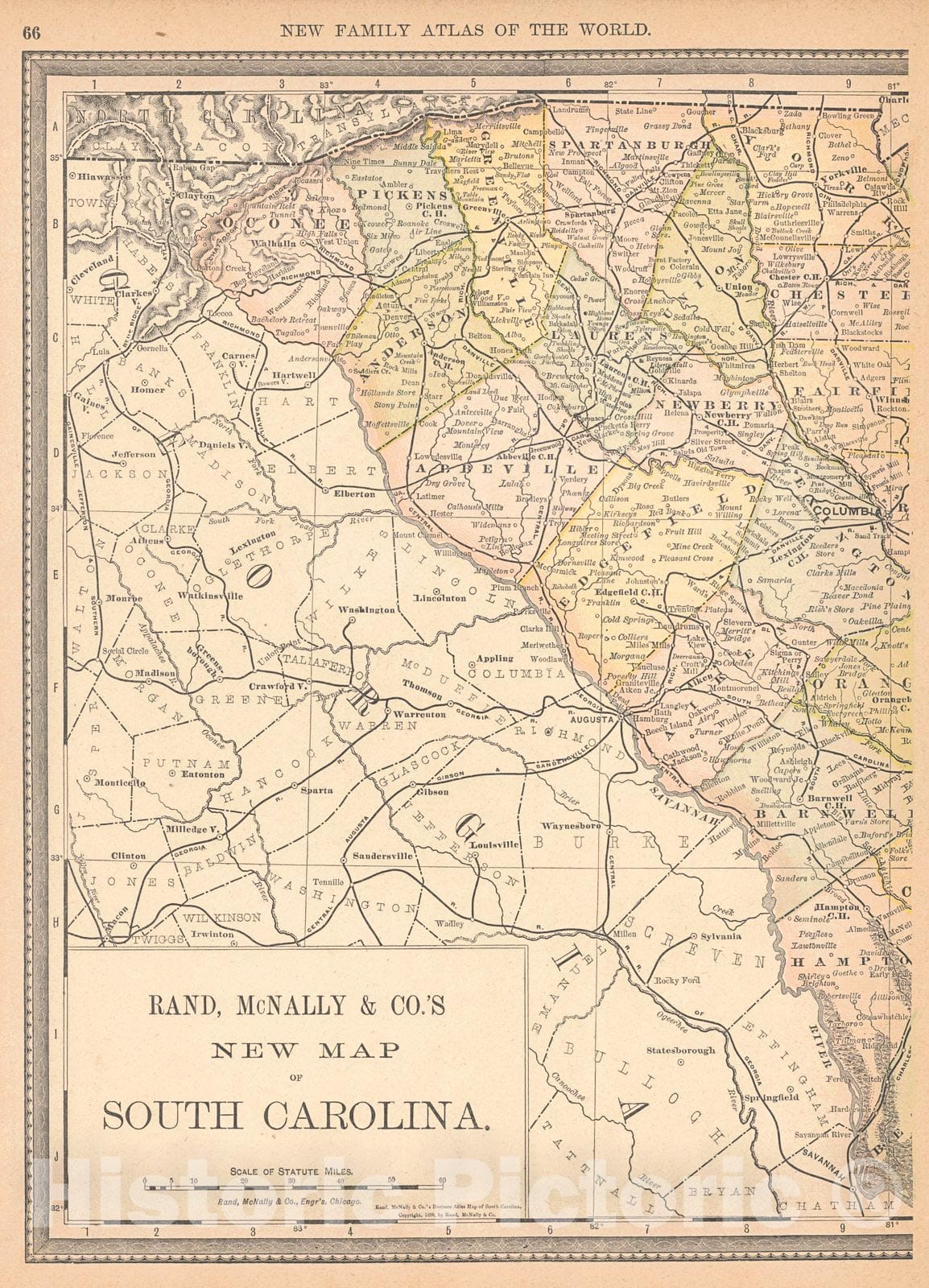 Historic Map : 1890 New Map of South Carolina : Vintage Wall Art