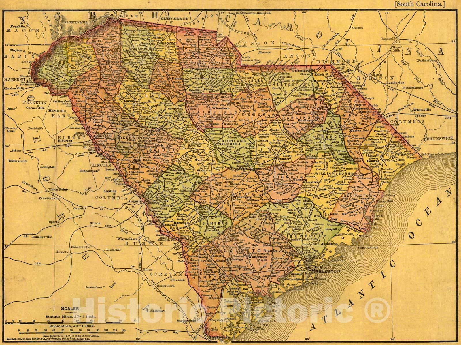 Historic Map : 1898 [Map of] South Carolina : Vintage Wall Art