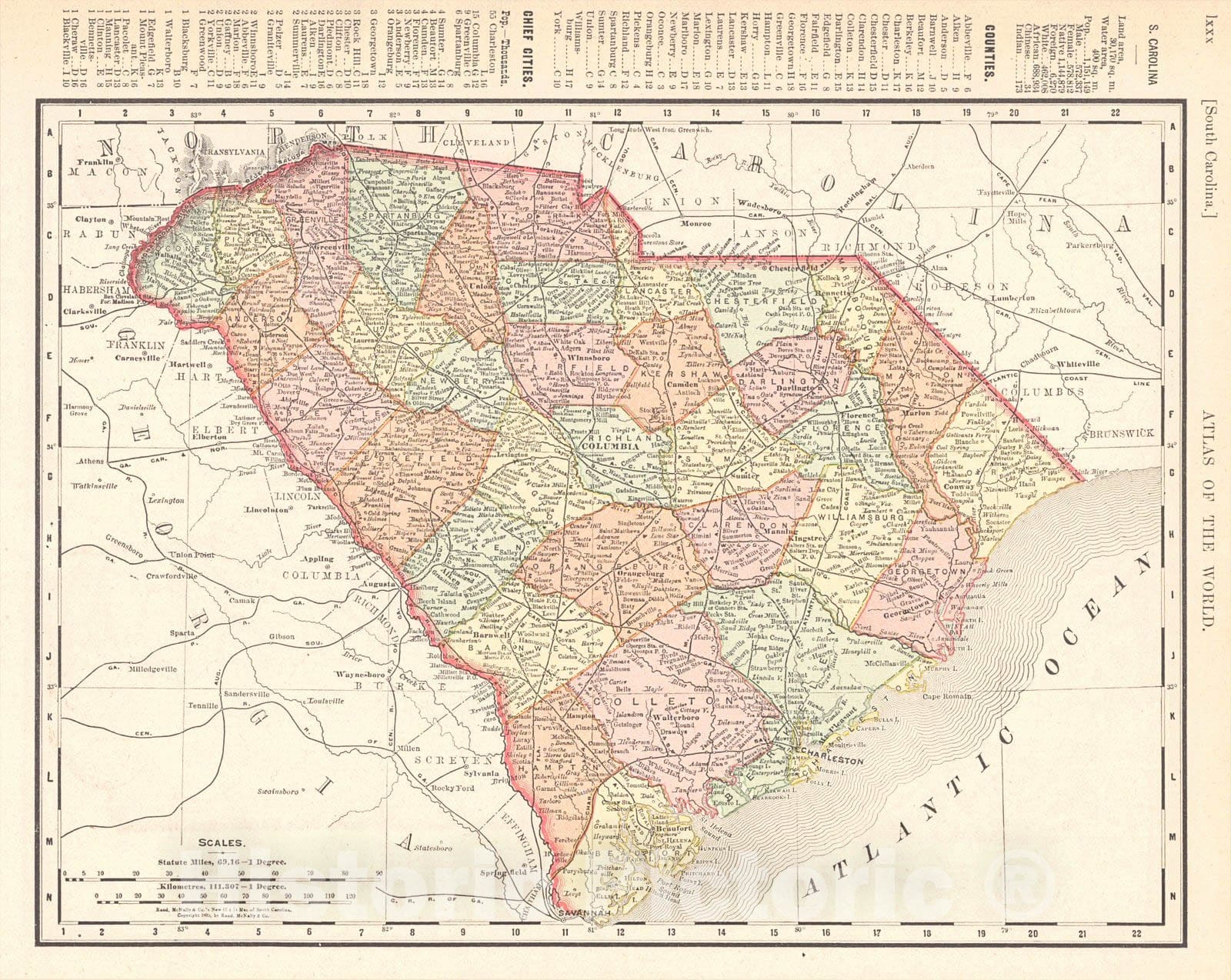 Historic Map : 1898 South Carolina : Vintage Wall Art