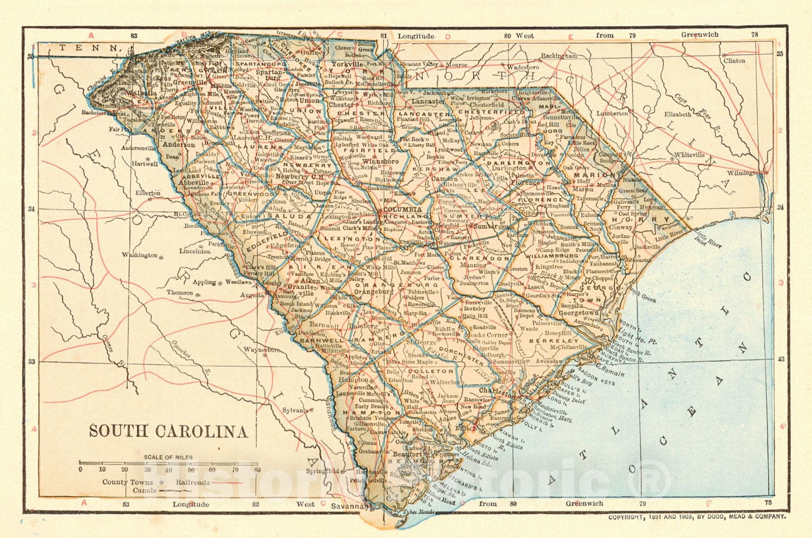 Historic Map : 1903 South Carolina : Vintage Wall Art