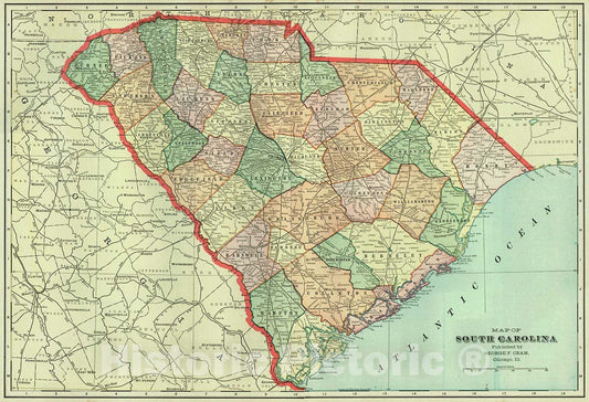 Historic Map : 1903 Map of South Carolina : Vintage Wall Art