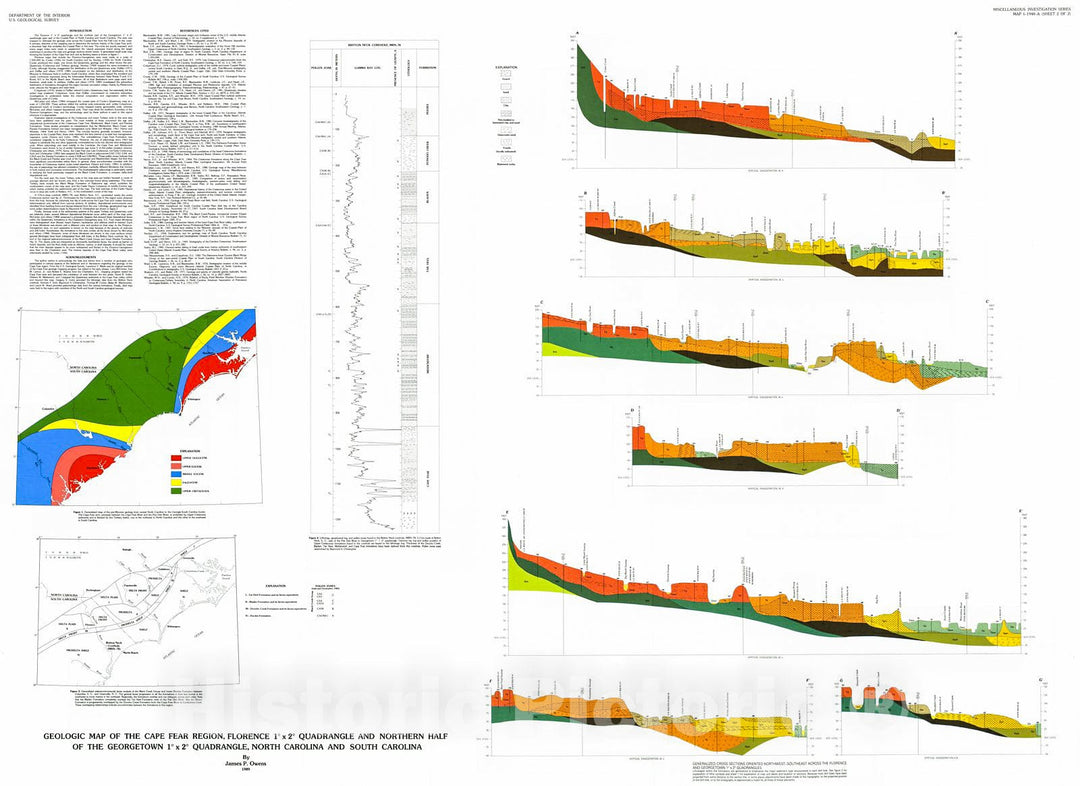Historic Map : Geologic map of the Cape Fear region, Florence quadrangle and north half of the Georgetown, North Carolina and South Carolina Version 2 : Vintage Wall Art
