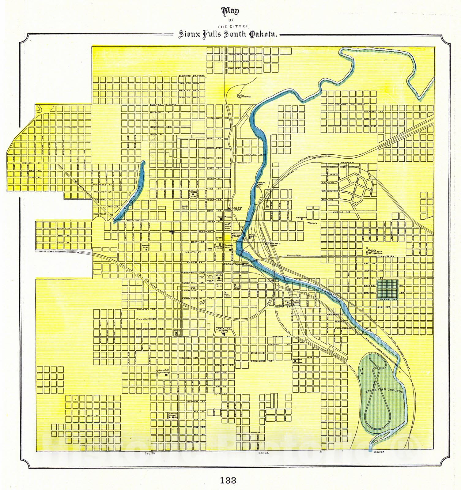 Historic Map : 1898 Map of the City of Sioux Falls, South Dakota : Vintage Wall Art